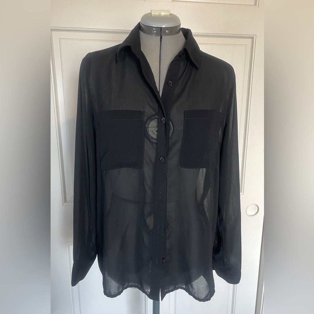 Michele Black Sheer Long Sleeve Blouse
